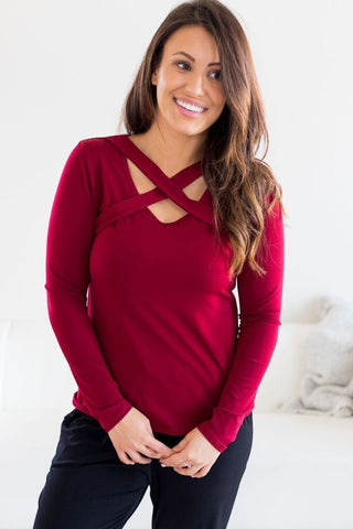 Brigitte Brianna Long Sleeve Criss Cross Top - SexyModest Boutique