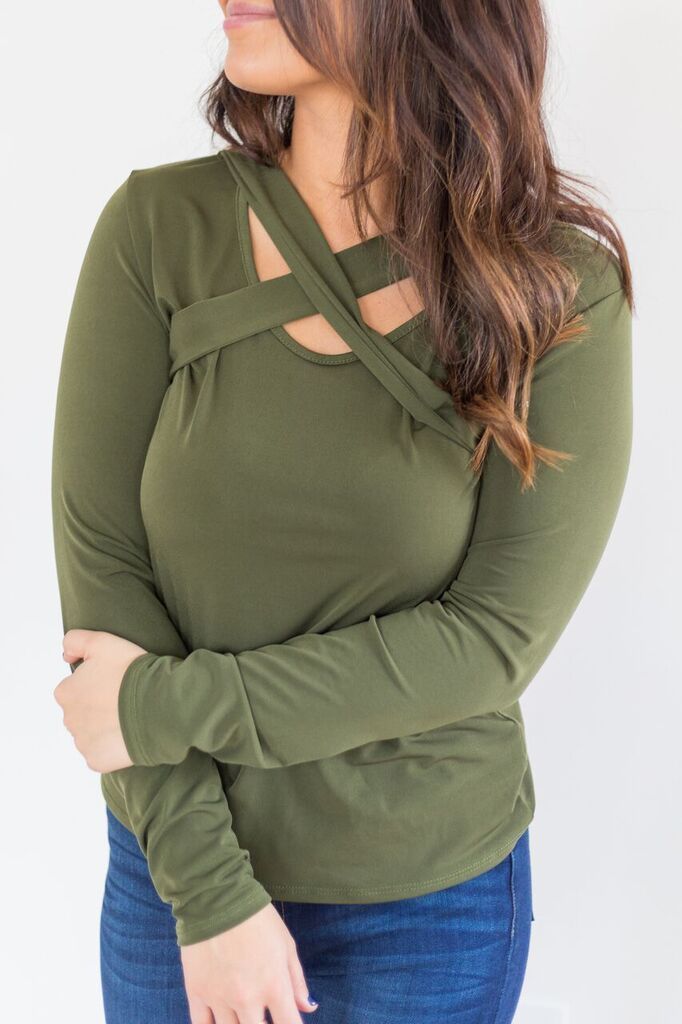 Brigitte Brianna Long Sleeve Criss Cross Top - SexyModest Boutique
